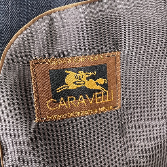 Caravelli Suit Mens 42R 33W 28L Blue Pinstripe Superior 150s Hightech Classic - Picture 6 of 16